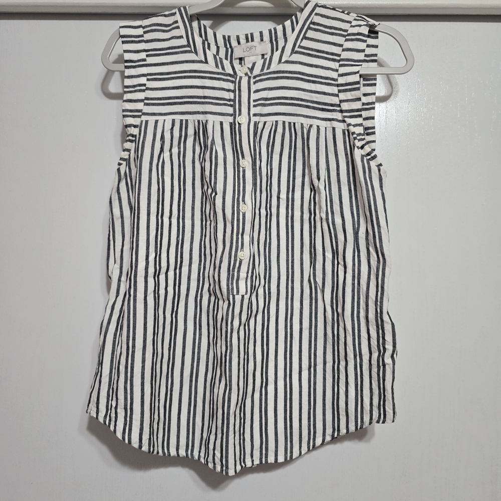 LOFT Black and White Striped Sleeveless Blouse Top